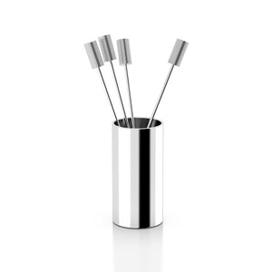 Striations Cocktail Picks in Holder, Silver, Set of 4